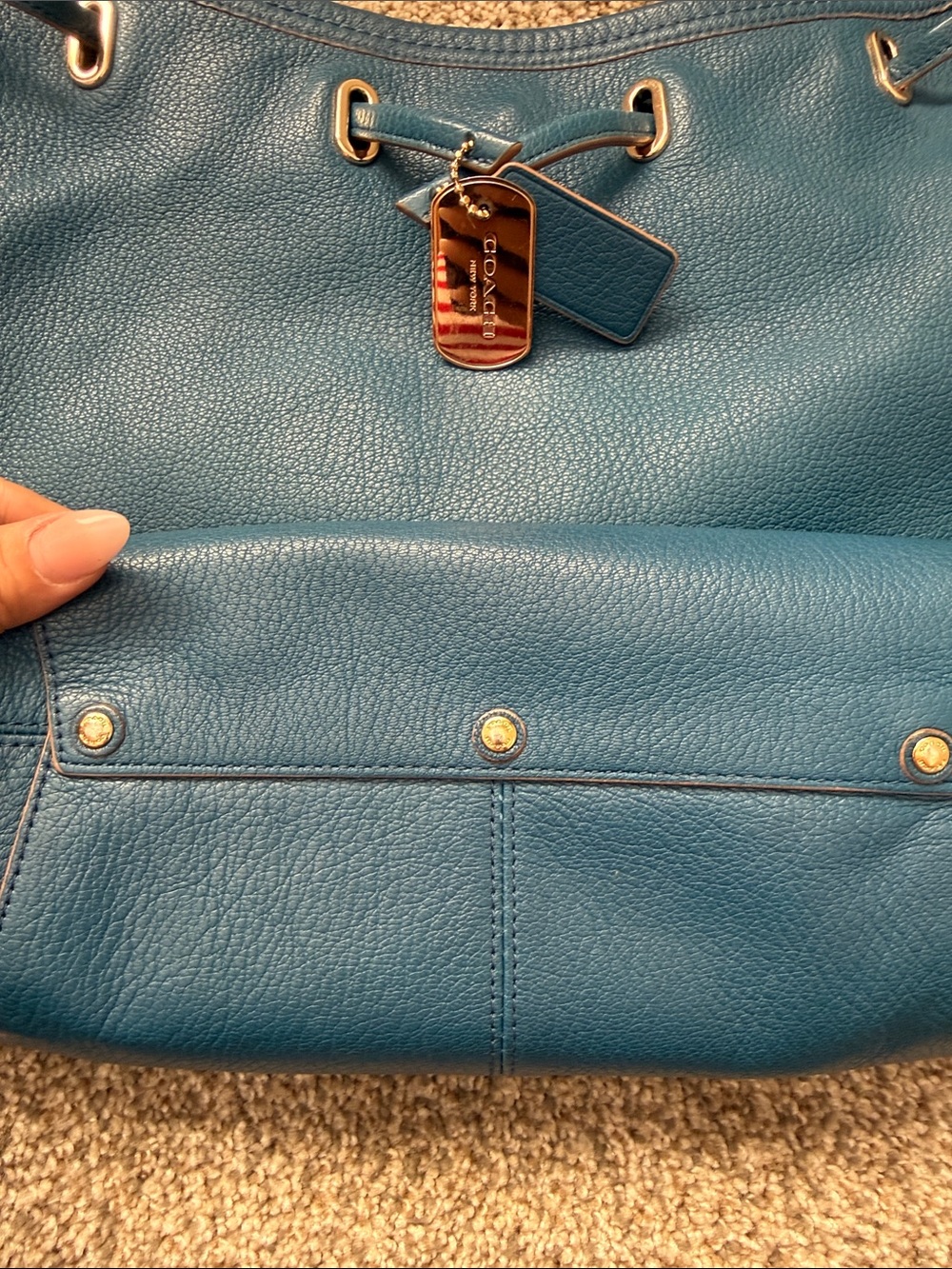 Coach Pebble Leather Drawstring Shoulder Bag in Teal Blue - Picture 2 of 4